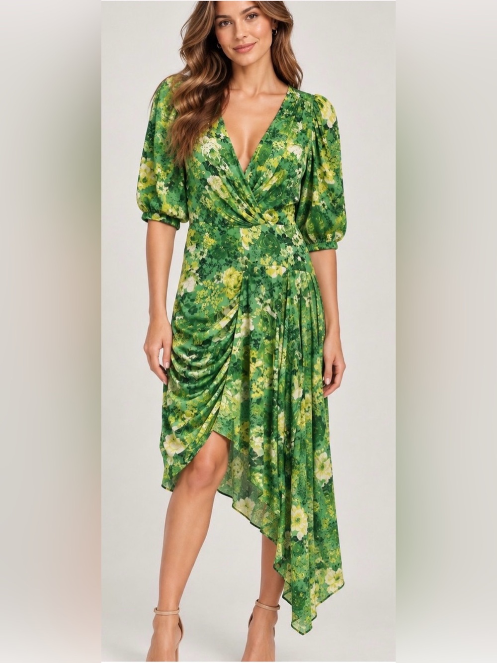 Ronny Kobo Collection Green Floral Wrap Dress